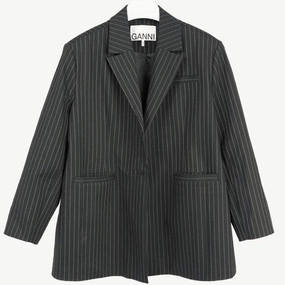 Ganni Black Pinstripe Oversized Blazer *MISSING BUTTONS* - Picture 2 of 13